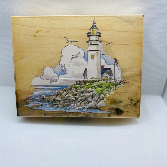 Stamps Happen Inc Large Red Rubber Wood Mount Stamp Lighthouse #80158 - Picture 2 of 5